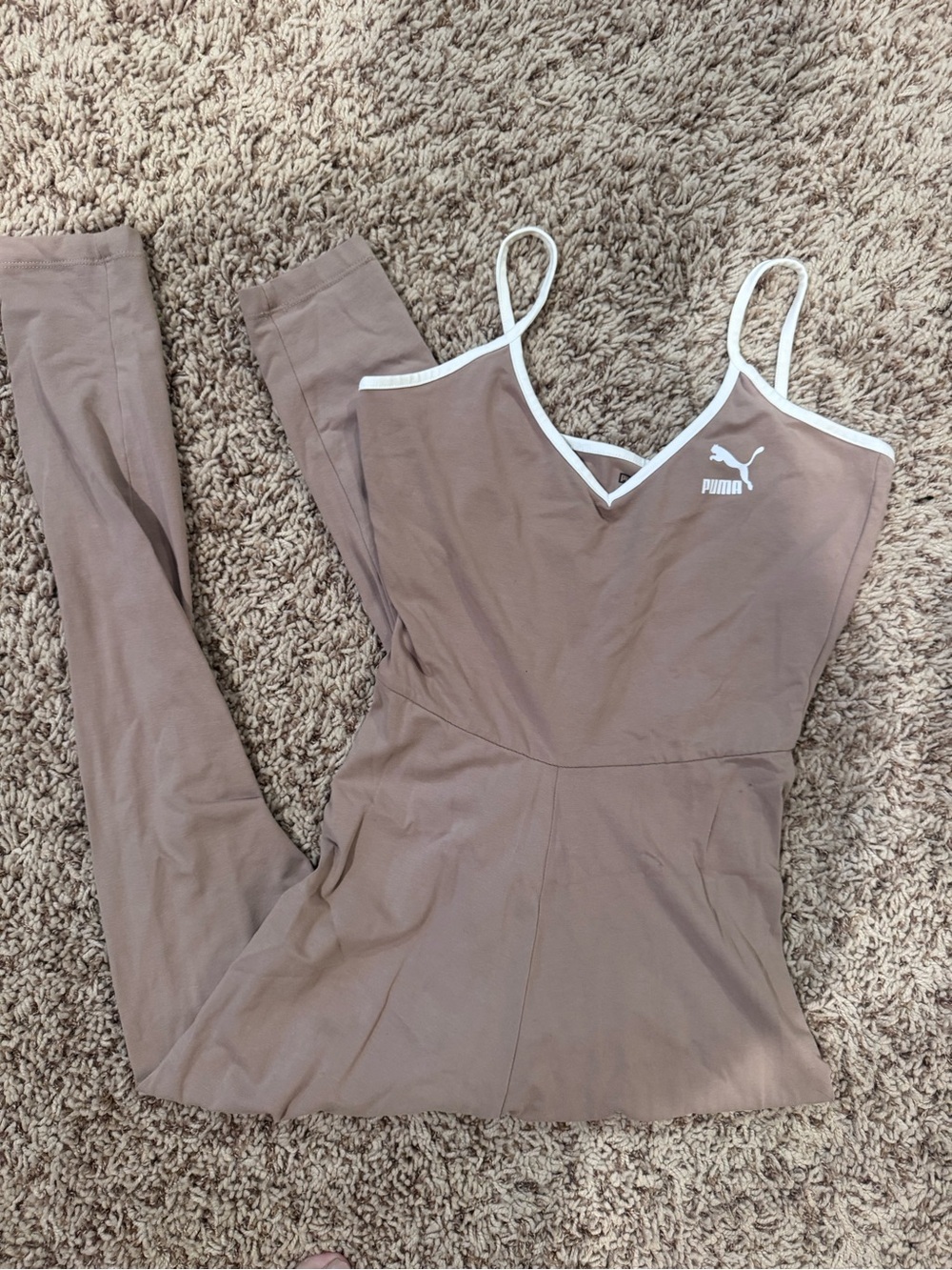 Puma Mauve Spaghetti-Strap Jumpsuit with White Trim